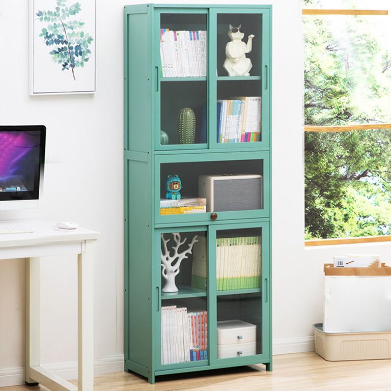 Vertical Bookcase with Doors Bamboo Book Shelf for Home Office