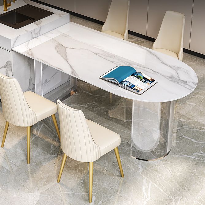 Stone Center Top Dining table Acrylic Double Pedestal Modern White Dinette Table Clearhalo 'Dining Tables & Seating' 'Dining Tables' 'dining_table' 'furn' 'furn_dining_table' 'Furniture' 'furniture_dining_table' 'Kitchen & Dining Furniture' 1200x1200_8aae04bd-4201-4844-bc52-516865681ef0