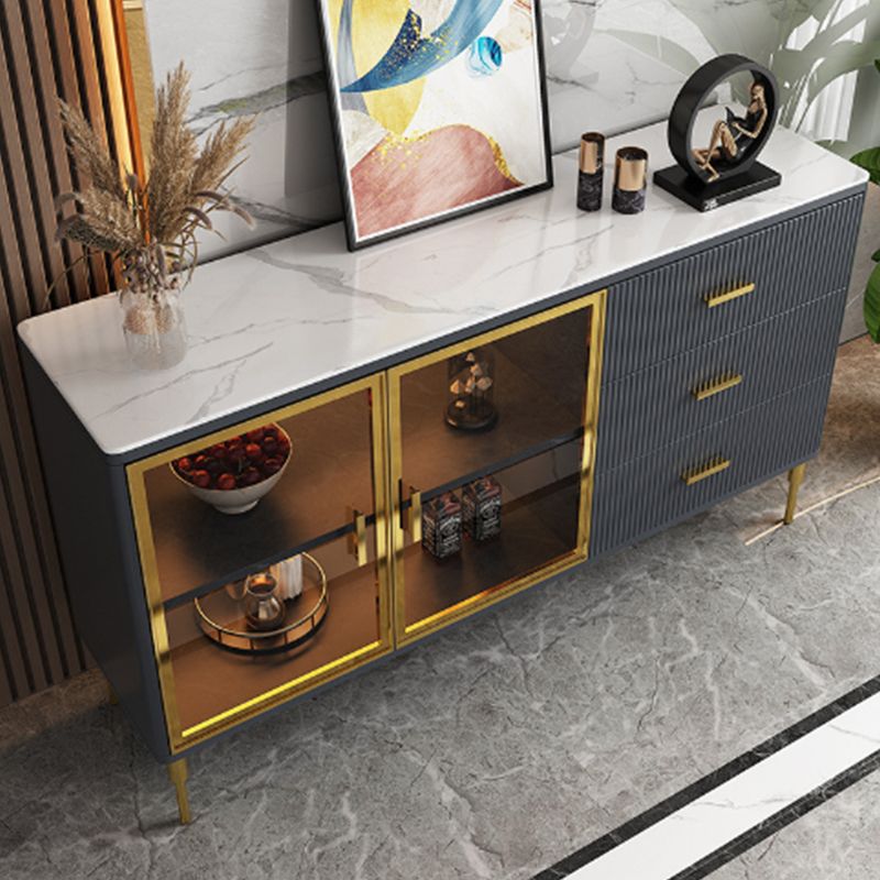 Tavolo di sideboard di pietra di buffet moderna con armadi e armadi