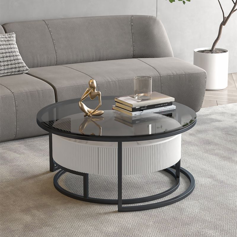 Frame Coffee Table Glass Top Cocktail Table with Storage Drawers