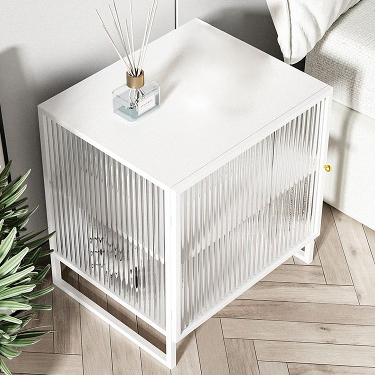 Glass and Metal Bedside Cabinet Modern Minimalist Bedside Table with Legs Clearhalo 'Bedroom Furniture' 'furn' 'furn_night_stand' 'Furniture' 'night_stand' 'Nightstands' 1200x1200_8ab73cd2-b9ba-4ea9-a3e2-063c7bcc40be
