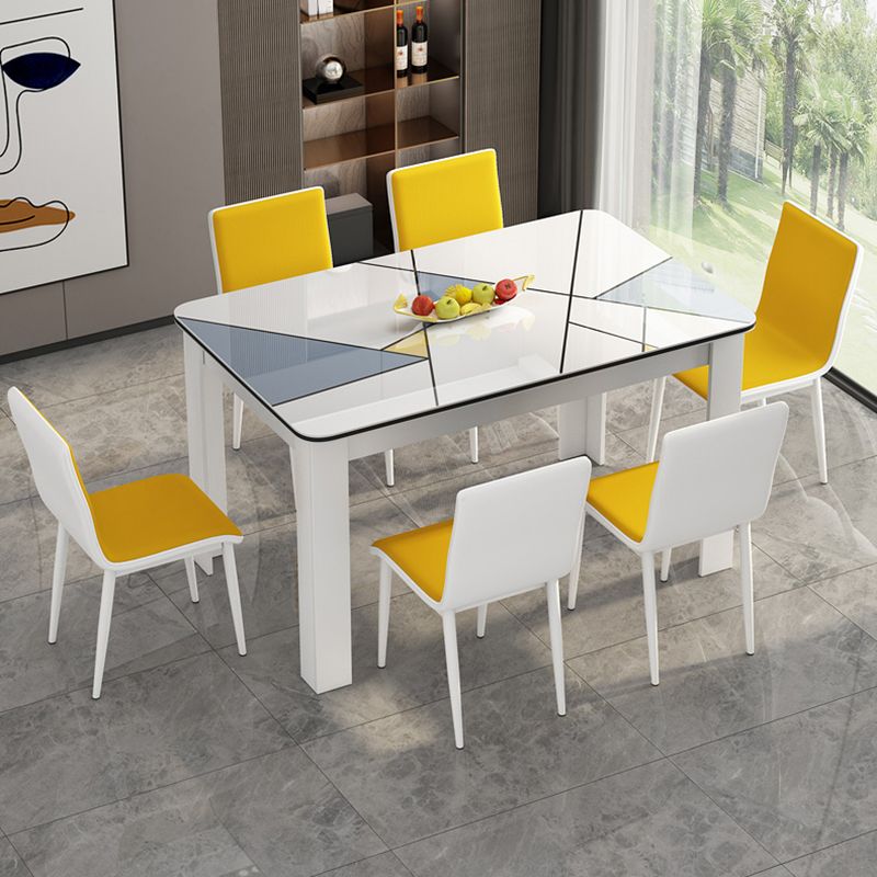 Tavolo da pranzo moderno rettangolare in legno con base in metallo per sala da pranzo
