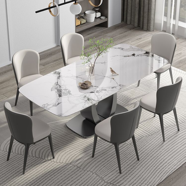 Rectangular Stone Top Dining Table Double Pedestal Metal Base for Living Room Clearhalo 'Dining Tables & Seating' 'Dining Tables' 'dining_table' 'furn' 'furn_dining_table' 'Furniture' 'Kitchen & Dining Furniture' 1200x1200_8abbcd40-53d0-4cda-b375-855119c23413