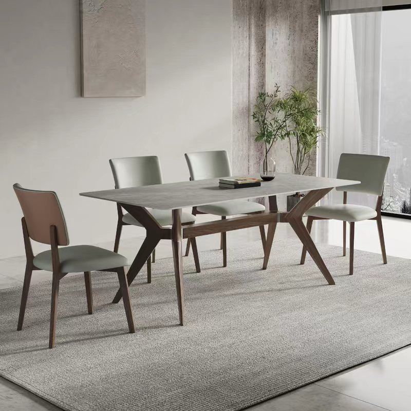 Industrial Dinner Table Stone Rectangle Dining Site Table in Grey