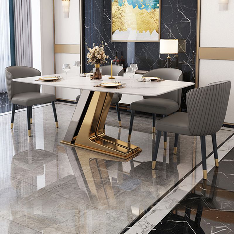 Scandinavian Metal Base Textured Dining Table Rectangle Formal Dinette Set for Home Clearhalo 'Dining Room Sets' 'Dining Tables & Seating' 'dining_room_set' 'furn' 'furn_dining_room_set' 'Furniture' 'furniture_dining_room_set' 'Kitchen & Dining Furniture' 'kitchen&dining_furn' 'kitchen' 1200x1200_8ac0dde1-5704-4632-9938-2e3b5d3a06d0