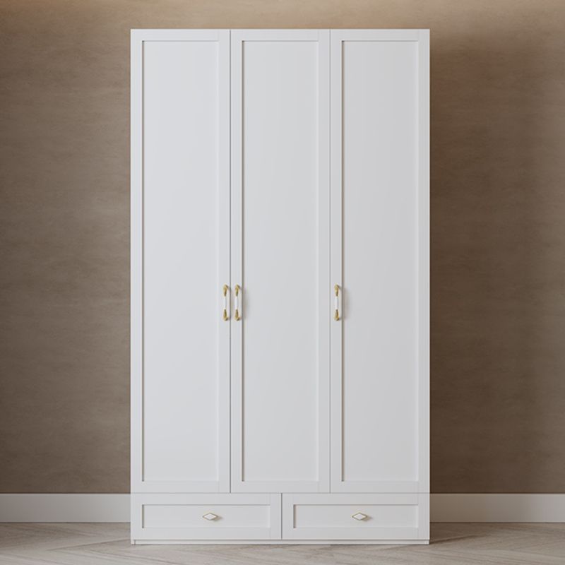 White Hinged Wardrobe Cabinet Engineered Wood Wardrobe Armoire