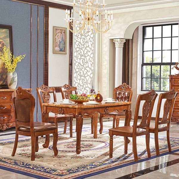 Mesa de comedor rectangular victoriana de goma Mesa de comedor de mármol con 4 patas