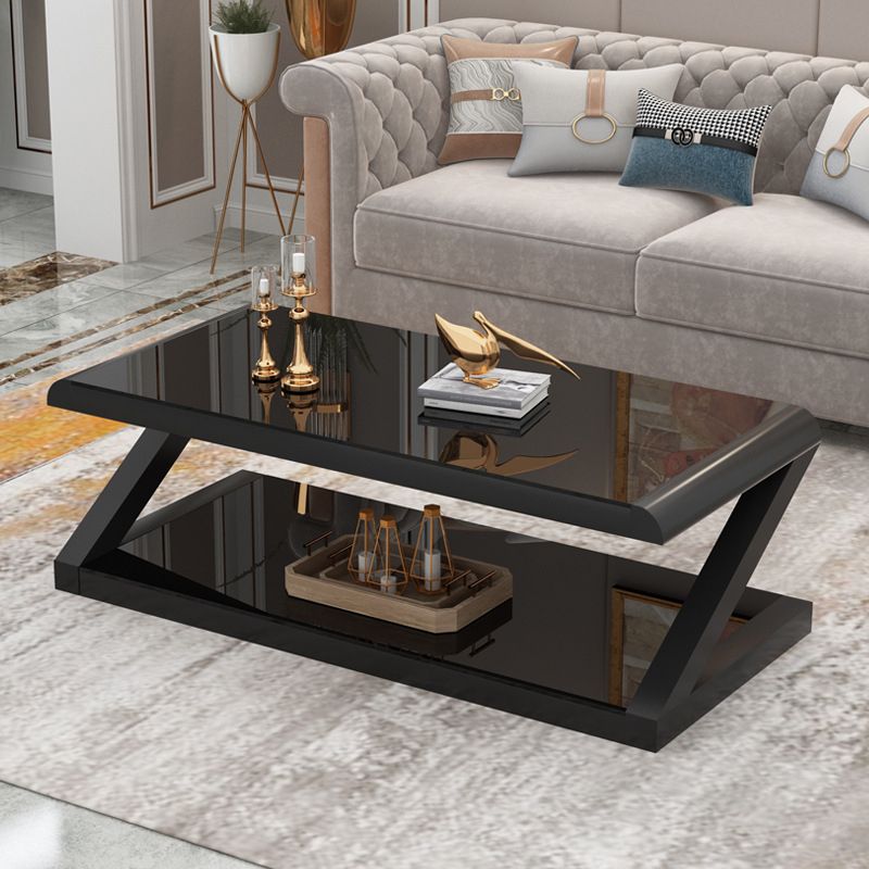 Modern Style Rectangular Tempered Glass with Abstract Base Coffee Table