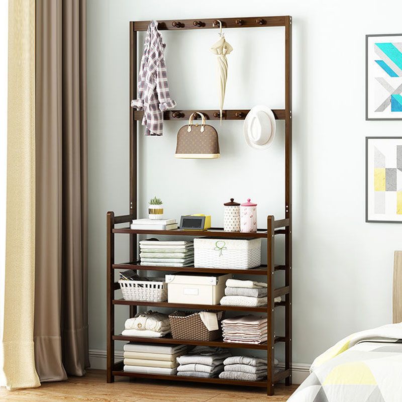 Moderne stijl kapsel rek vrijstaand massief bamboe haken ontwerpkastrek met planken met planken