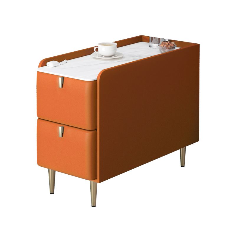 Modernistic Rectangular Slate Side Table 4 Legs End Table with Drawers