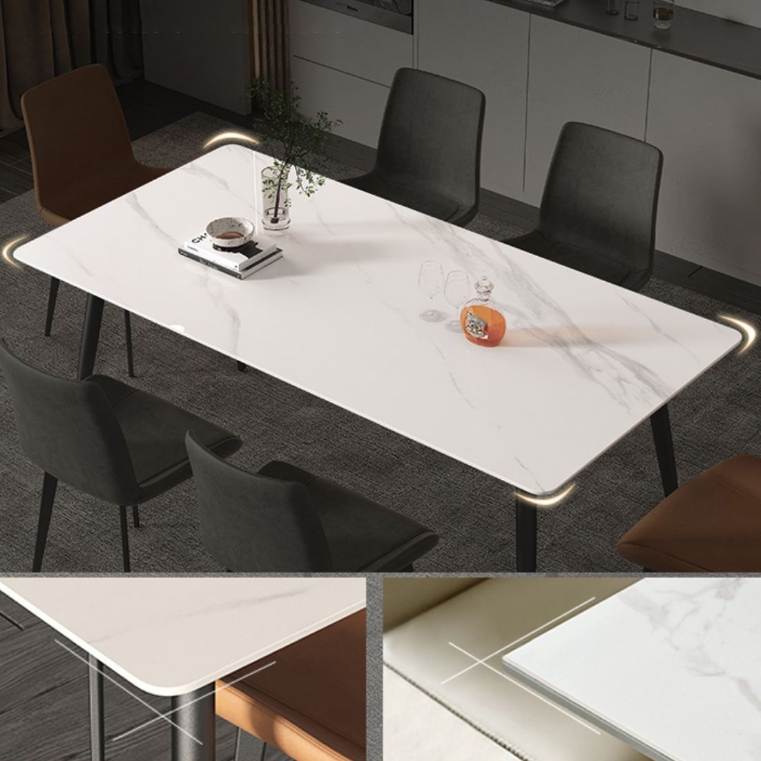 Gesinterde stenen huiskeukentafel Industriële eetkamertafel
