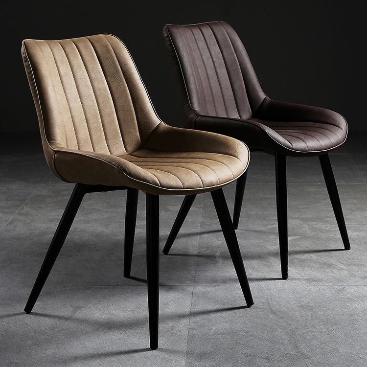 Modern Design Faux Leather Side Chair with 4 Metal Black Finish Legs Solid Back Armless Chair Clearhalo ' kitchen&dining_furn' 'Dining Chairs' 'Dining Tables & Seating' 'dining_chair' 'furn' 'furn_dining_chair' 'Furniture' 'furniture_dining_chair' 'Kitchen & Dining Furniture' 'kitchen' 1200x1200_8ad6dc62-3570-4443-b138-a9b2f64e7a58