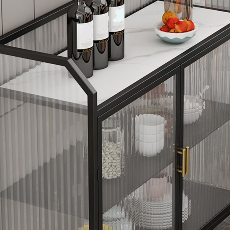 Metal and Glass Sideboard Modern Home Rectangular Side Board with Doors Clearhalo 'buffet_sideboard' 'Buffets & Sideboards' 'furn' 'furn_buffet_sideboard' 'Furniture' 'Kitchen & Dining Furniture' 1200x1200_8ad92eaf-d59d-45a5-b473-e4d4e8f37ccc