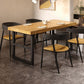 Solid Wood Dining Table Industrial Rectangle Table with Metal Base