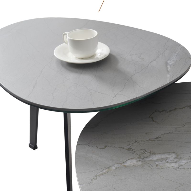 Contemporary White/Grey Free Shape Coffee Table with Metal Base Clearhalo 'Coffee & Accent Tables' 'Coffee Tables' 'coffee_tables' 'furn' 'furn_coffee_tables' 'Furniture' 'furniture_coffee_tables' 'Living Room Furniture' 1200x1200_8ada94c9-eae6-4a29-9835-bc71f97739d4