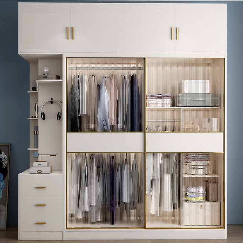 White Engineered Wood Wardrobe Closet Sliding Wardrobe Armoire Clearhalo 'Armoires & Wardrobes' 'armoires_wardrobes' 'Bedroom Furniture' 'furn' 'furn_armoires_wardrobes' 'Furniture' 1200x1200_8ae00d73-210a-4793-b825-187e4034812d