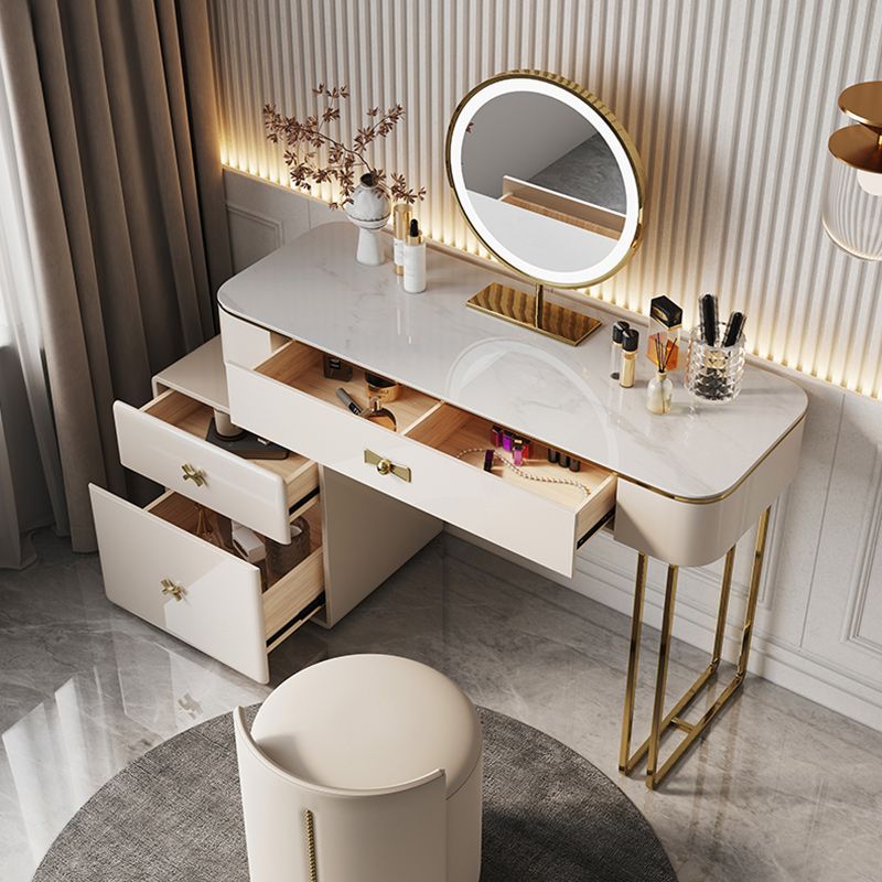 Glam Cream Makeup Vanity Table Dresser With Storage Drawers for Bedroom