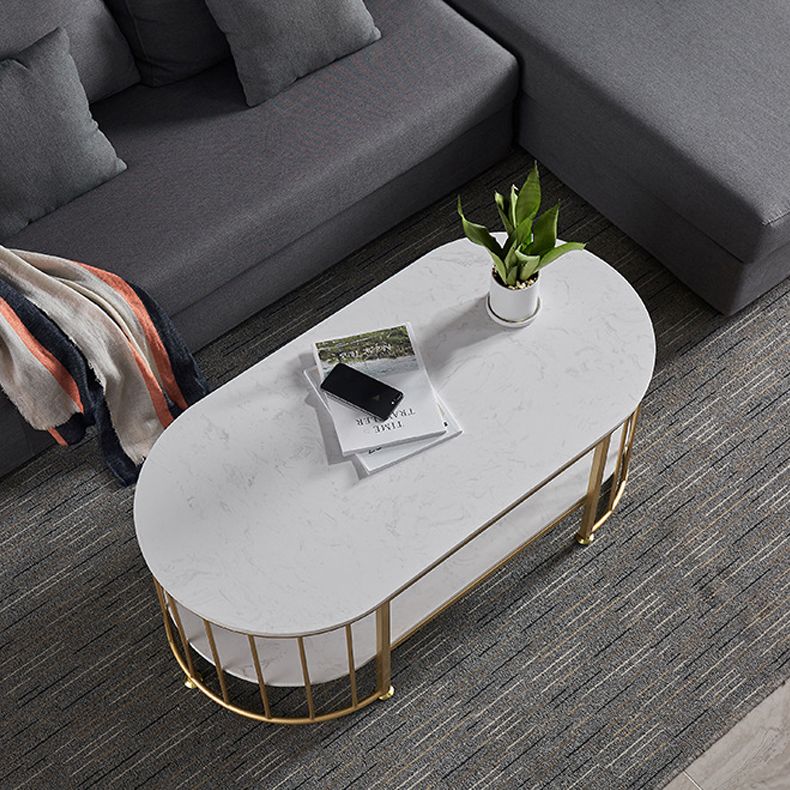 Glam Style Oval Coffee Table with Marble Top and 1 Shelf in White Clearhalo 'Coffee & Accent Tables' 'Coffee Tables' 'coffee_tables' 'furn' 'furn_coffee_tables' 'Furniture' 'Living Room Furniture' 1200x1200_8ae18bc2-4478-46a1-a653-3433f51d371b