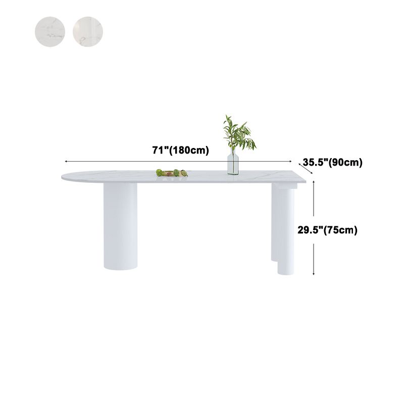 Simple Stone Top Table for Restaurant Oval Table with Three White Pedestal Clearhalo 'Dining Tables & Seating' 'Dining Tables' 'dining_table' 'furn' 'furn_dining_table' 'Furniture' 'Kitchen & Dining Furniture' 1200x1200_8ae25be6-a3ff-414e-bdc5-dd4684fb1079