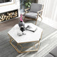 Glass & Marble Hexagon Coffee Table Modern Style Frame Cocktail Table
