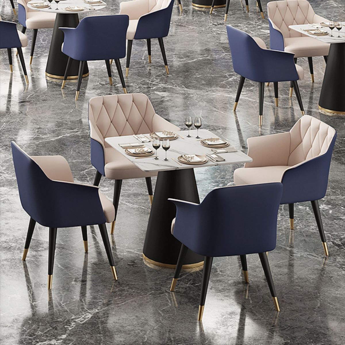 Tavolo da pranzo in stile moderno tavolo in pietra sinterizzata con base di metallo per sala da pranzo