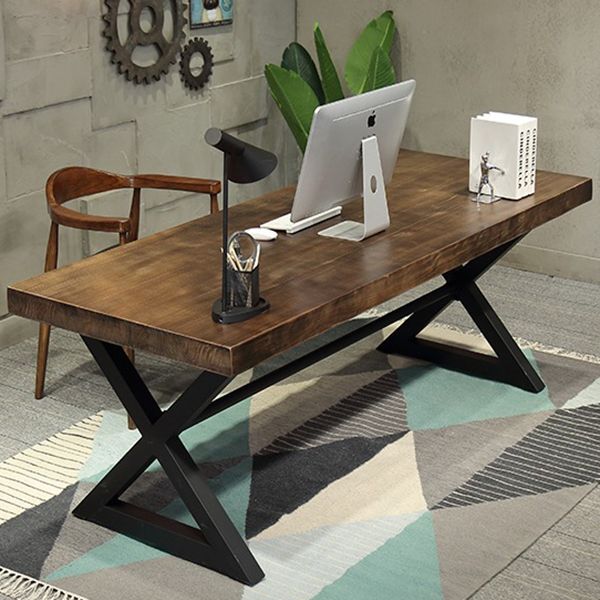 Industrial Style Home Pine Dining Table Rectangle Shape Table with Trestle Base Clearhalo ' dining_table' 'Dining Tables & Seating' 'Dining Tables' 'furn' 'furn_dining_table' 'Furniture' 'furniture_dining_table' 'Kitchen & Dining Furniture' 'kitchen&dining_furn' 'kitchen' 'kitchen_dining_table' 1200x1200_8ae624c8-1c30-445b-b7a0-509f03ea5873
