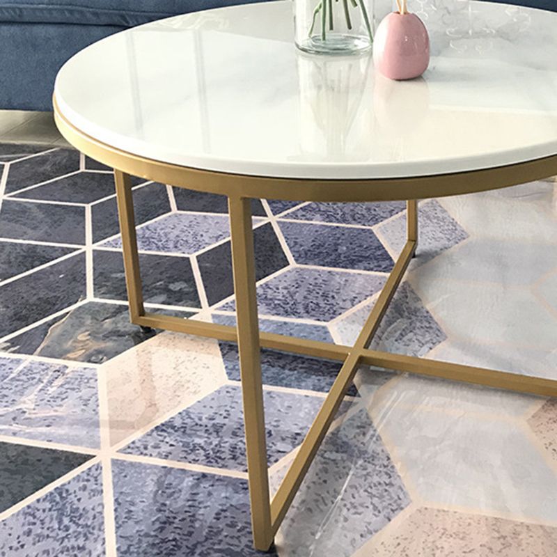 Modern Round Slate Coffee Table Cross Legs Cocktail Table in Gold Clearhalo 'Coffee & Accent Tables' 'Coffee Tables' 'coffee_tables' 'furn' 'furn_coffee_tables' 'Furniture' 'Living Room Furniture' 1200x1200_8ae62cf6-94fe-48e1-8c65-02813dc9e533