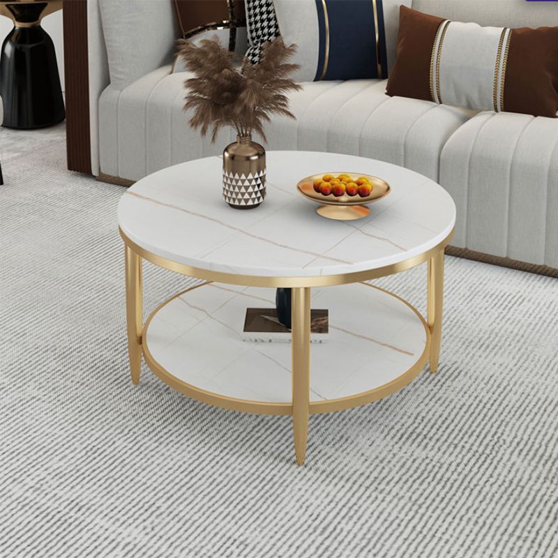 Glamstil Runde Schiefertischplatte Metal 4 -Beinbasis mit Lagerregal Couchtisch