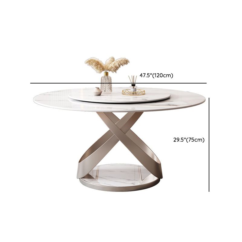 Round Dining Table Set 1/5/7 Pcs Sintered Stone Top Table and Upholstered Chairs