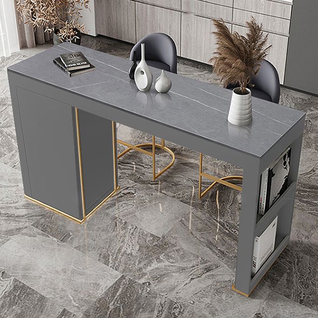 Stone Top Bar Stool Table Glam Style Rectangle Pub Table with Storage Clearhalo 'Bar Furniture' 'Bar Tables' 'bar_tables' 'furn' 'furn_bar_tables' 'Furniture' 'Kitchen & Dining Furniture' 1200x1200_8aeba21e-b911-4854-85c4-77f65e8b40cc