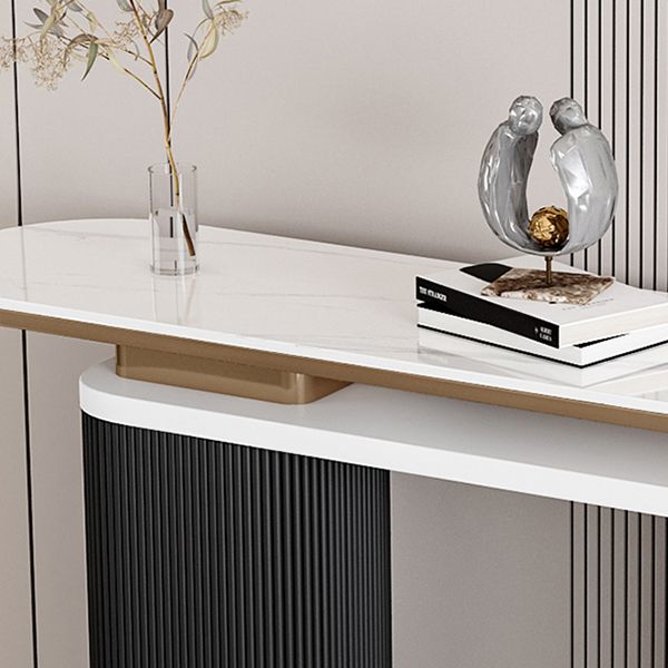 Glam Stone Oval Console Table 33.46" Tall Rectangle Accent Table