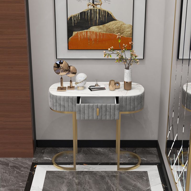 Tavolino di accento console ovale glam finitura antica 13,78 "con console di divano