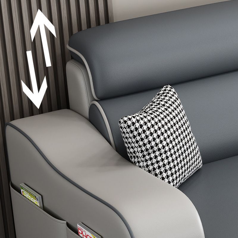 31.49" Tall Grey Sectional Sofa Faux Leather/Linen Flared Arm Modular Sofa Clearhalo 'furn' 'furn_sectionals' 'Furniture' 'Living Room Furniture' 'Sectionals' 1200x1200_8aee84b8-af91-4117-9893-6f56e820b3e1