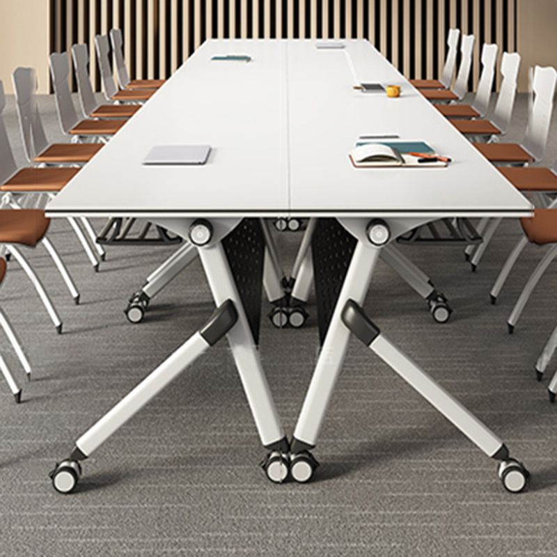 Modern Rectangular Shape Office Desk Wooden Task Desk with Wheels in White Clearhalo 'furn' 'furn_office_desk' 'Furniture' 'Office Desks' 'Office Furniture' 'office_desk' 1200x1200_8af02379-0aa7-4313-9140-aea5b96d9d29