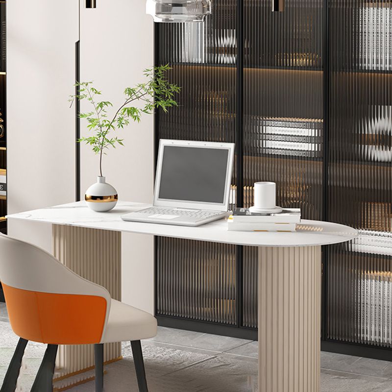 Glam Executive Desk Mirrored Peninsula Writing Desk in White Clearhalo 'furn' 'furn_office_desk' 'Furniture' 'Office Desks' 'Office Furniture' 'office_desk' 1200x1200_8af98a37-9675-45bb-9adc-b7d1d45b613e