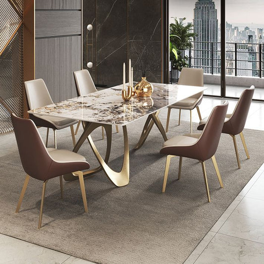 Modern Sintered Stone Dining Room Set with Rectangle Table and Gold Legs Formal Dining Set Clearhalo 'Dining Room Sets' 'Dining Tables & Seating' 'dining_room_set' 'furn' 'furn_dining_room_set' 'Furniture' 'furniture_dining_room_set' 'Kitchen & Dining Furniture' 'kitchen&dining_furn' 'kitchen' 1200x1200_8afd6111-a57f-4397-ab10-0a358ed5e911