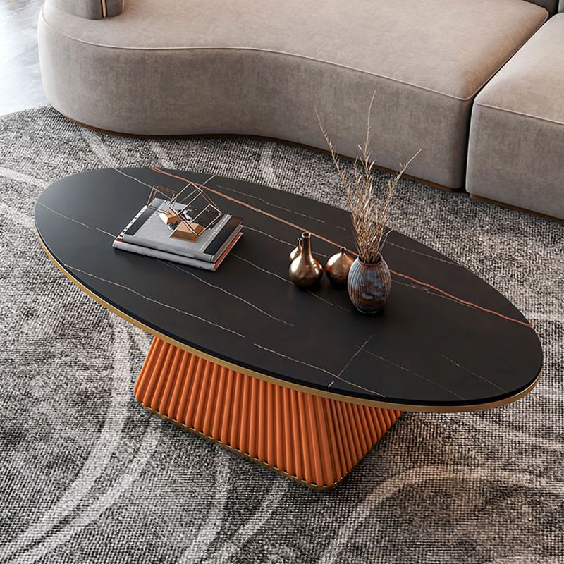 17.7"H Modern Metal Frame Single Foot Base Slate Oval Coffee Table Clearhalo 'Coffee & Accent Tables' 'Coffee Tables' 'coffee_tables' 'furn' 'furn_coffee_tables' 'Furniture' 'Living Room Furniture' 1200x1200_8afe4914-cf02-4998-b8c7-81f7a1cf5734