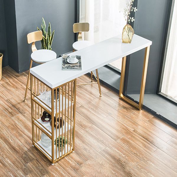 Tavolo da barra top in legno massiccio rettangolo tavolo da pub glam con conservazione in metallo