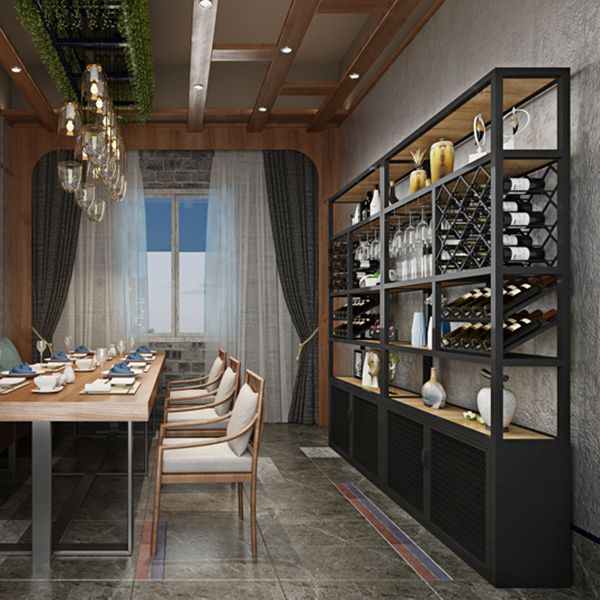 Bouteille de vin autoportante en fer et porte-vin en verre.