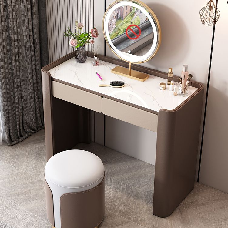 2 Storage Drawers Make-up Vanity Stool Set Faux Leather Dressing Table