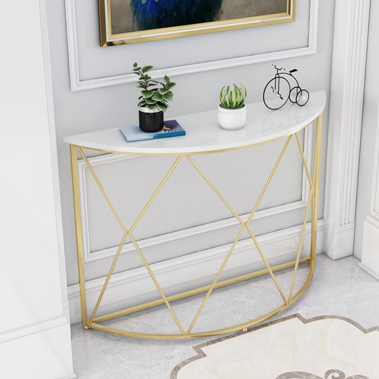 Contemporary Engineered Marble Console Sofa Table Half Moon Iron End Table for Hall Clearhalo 'Console Tables' 'console_tables' 'Entry & Mudroom Furniture' 'furn' 'furn_console_tables' 'Furniture' 1200x1200_8b1683ad-a9fe-4158-9d22-fa1e191550e0