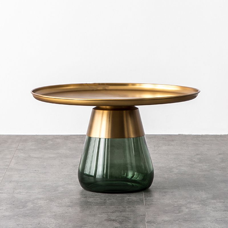 Modern Style Black/gold Metal Table Top Glass Base Round Side Table