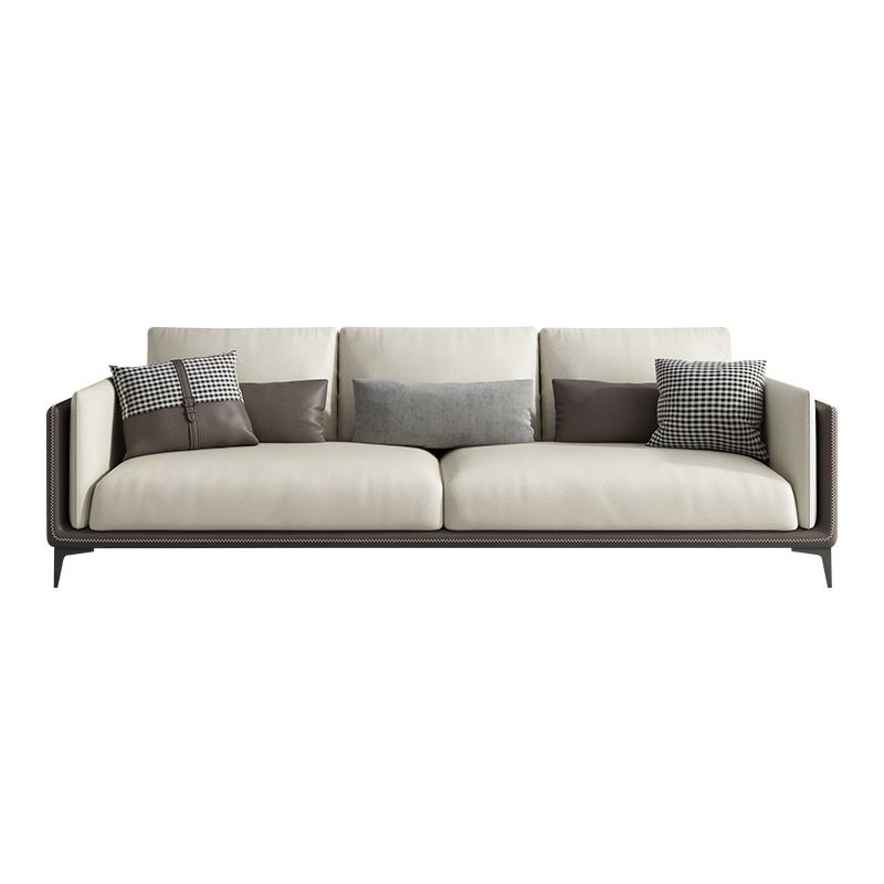 Contemporary Recessed Arm Sectional Stain-Resistant Faux Leather Sofa with Cushion Back Clearhalo 'furn' 'furn_sectionals' 'Furniture' 'furniture_sectionals' 'kitchen' 'kitchen_sectionals' 'Living Room Furniture' 'Sectionals' 1200x1200_8b18ddbb-c24a-473c-bab7-9ad0275e4844