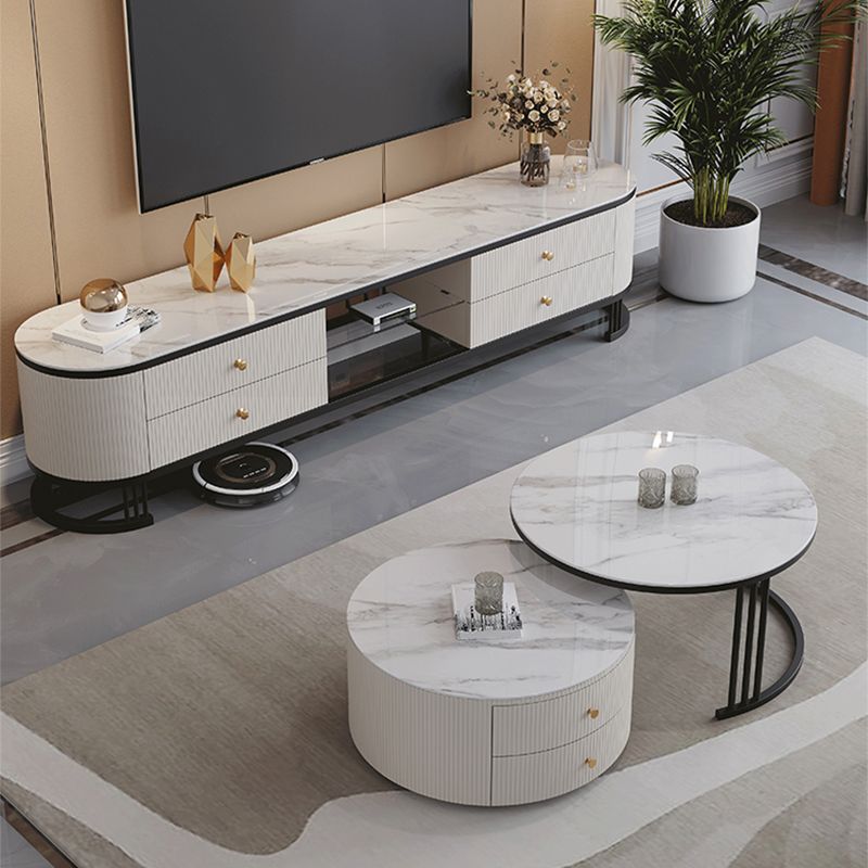 Frame Coffee Cocktail Table with Storage Drawers Round Slate Top Clearhalo 'Coffee & Accent Tables' 'Coffee Tables' 'coffee_tables' 'furn' 'furn_coffee_tables' 'Furniture' 'Living Room Furniture' 1200x1200_8b194f91-ec07-47b6-95cc-f0d7b220adf9