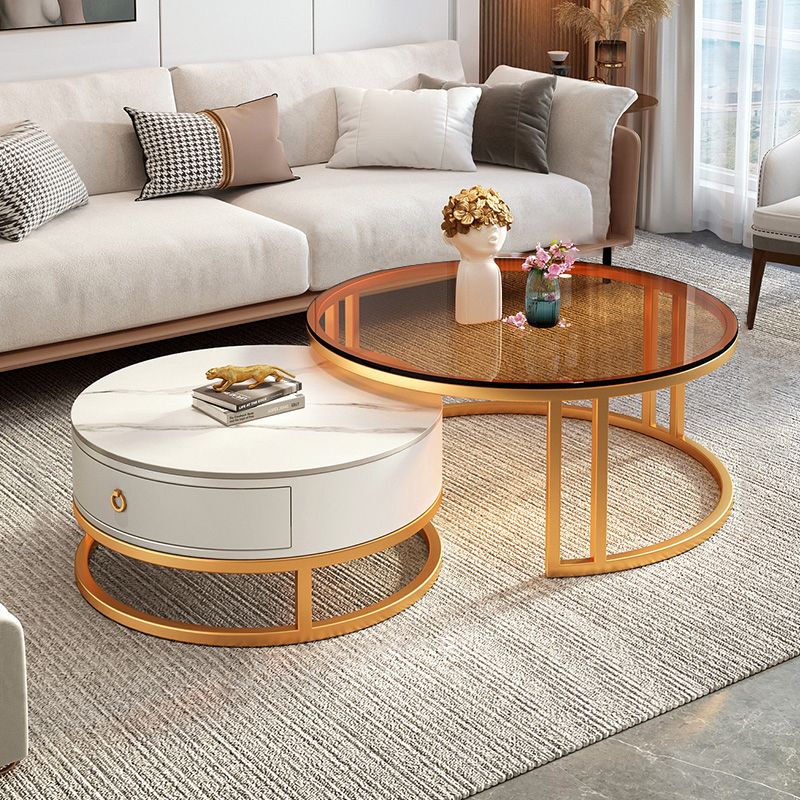 Round Nesting Coffee Table Set Frame Glass Coffee Table with Drawer Clearhalo 'Coffee & Accent Tables' 'Coffee Tables' 'coffee_tables' 'furn' 'furn_coffee_tables' 'Furniture' 'Living Room Furniture' 1200x1200_8b214681-b905-4302-b64e-fd425d22b7dd