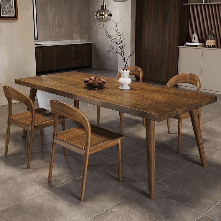 Mesa de comedor estilo simplicidad, mesa de comedor rectangular de madera maciza, color marrón