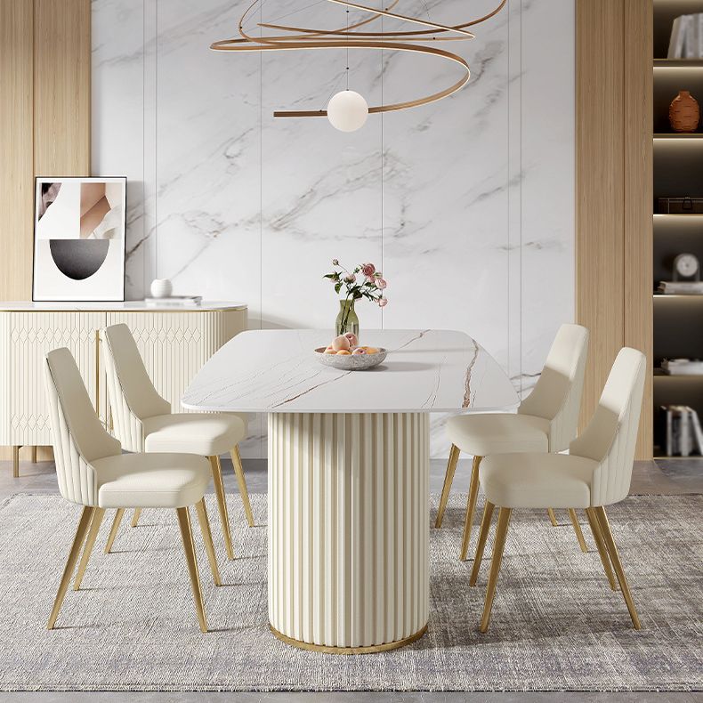 1/4/5/7 Pieces Dining Set White Sintered Stone Rectangle Table with Leather Chairs Clearhalo 'Dining Room Sets' 'Dining Tables & Seating' 'dining_room_set' 'furn' 'furn_dining_room_set' 'Furniture' 'furniture_dining_room_set' 'Kitchen & Dining Furniture' 1200x1200_8b24d36d-a80f-4bec-8fb1-02f684eb498a