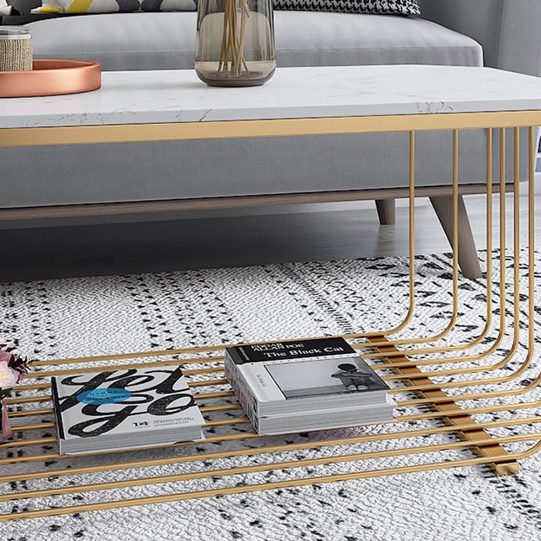 Gold Metal Frame Coffee Table Luxurious Cocktail Table with Shelf Clearhalo 'Coffee & Accent Tables' 'Coffee Tables' 'coffee_tables' 'furn' 'furn_coffee_tables' 'Furniture' 'Living Room Furniture' 1200x1200_8b2704e8-c799-4f4f-9135-5c7584483a80