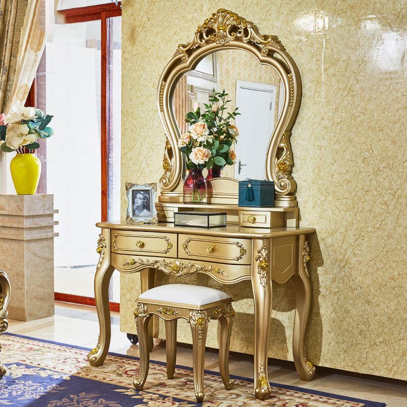 Victorian Wooden Vanity Dressing Table Gold 2-Drawer Make-up Vanity Clearhalo 'Bedroom Furniture' 'furn' 'furn_makeup_vanities' 'Furniture' 'Makeup Vanities' 'makeup_vanities' 1200x1200_8b29e221-6e64-401c-9c71-38717343e9cf