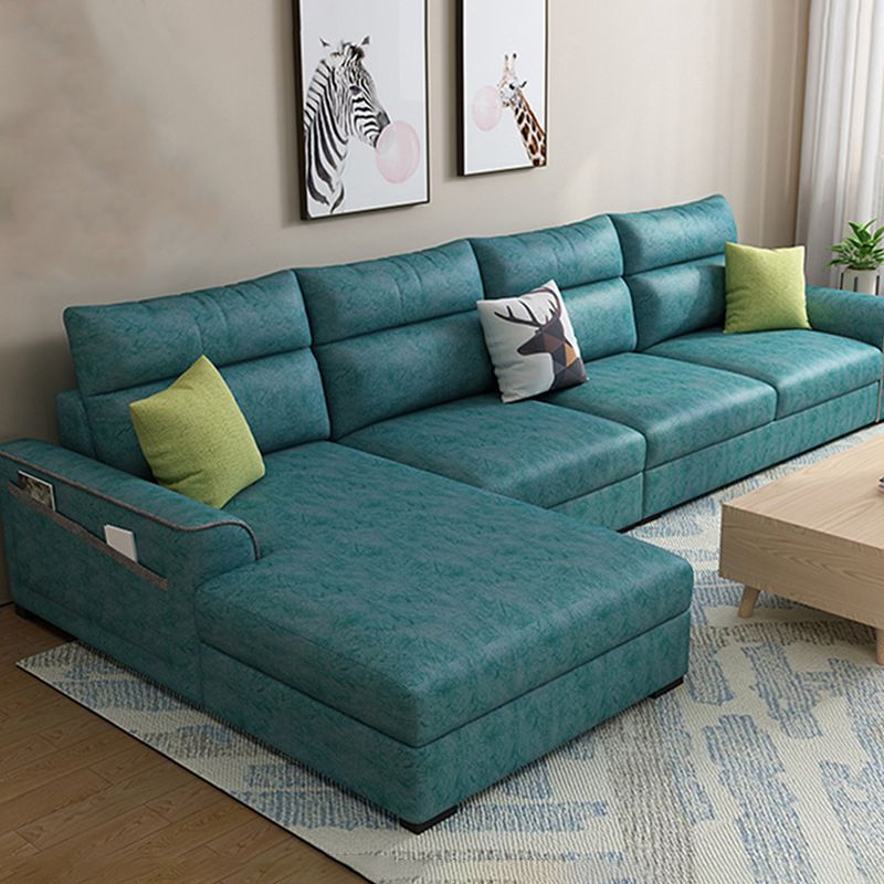 Modern 3-seater Fabric/Faux Leather Sectional Flared Arm Sofa & Chaise Clearhalo 'furn' 'furn_sectionals' 'Furniture' 'Living Room Furniture' 'Sectionals' 1200x1200_8b2df733-1667-48c8-b2fb-5d2dab4100ee